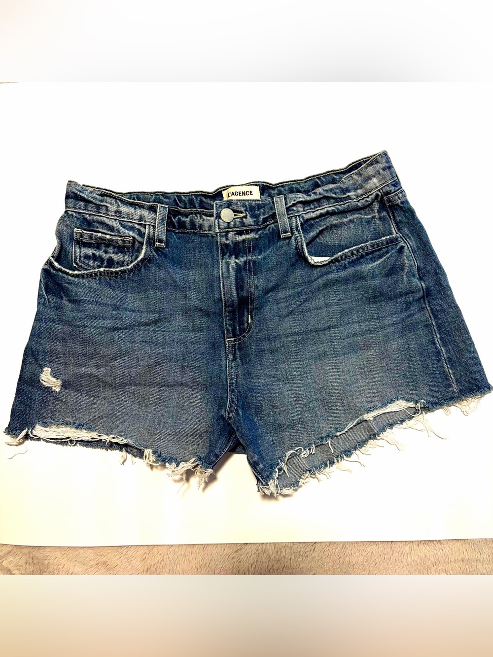 L'AGENCE Beck High Rise Destructed Denim Cutoff Shorts Size 30
